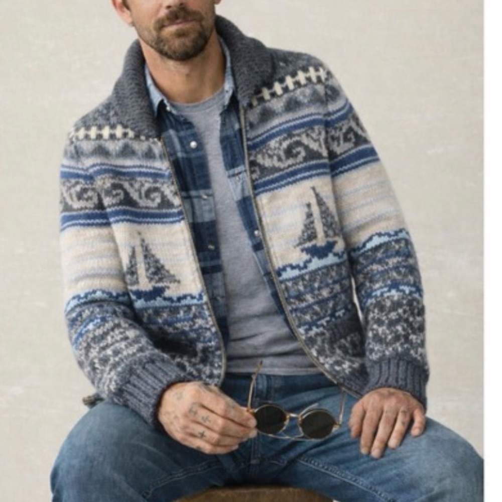 Faherty Sailboat Cowichan Alpca Blend Cardigan, Size Small - Picture 2 of 8